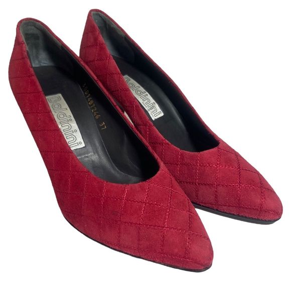 BALDININI Quilted Shoes Pumps Heels Size 6.5 / 37 Red Leather Sole Made in Italy - Picture 2 of 13